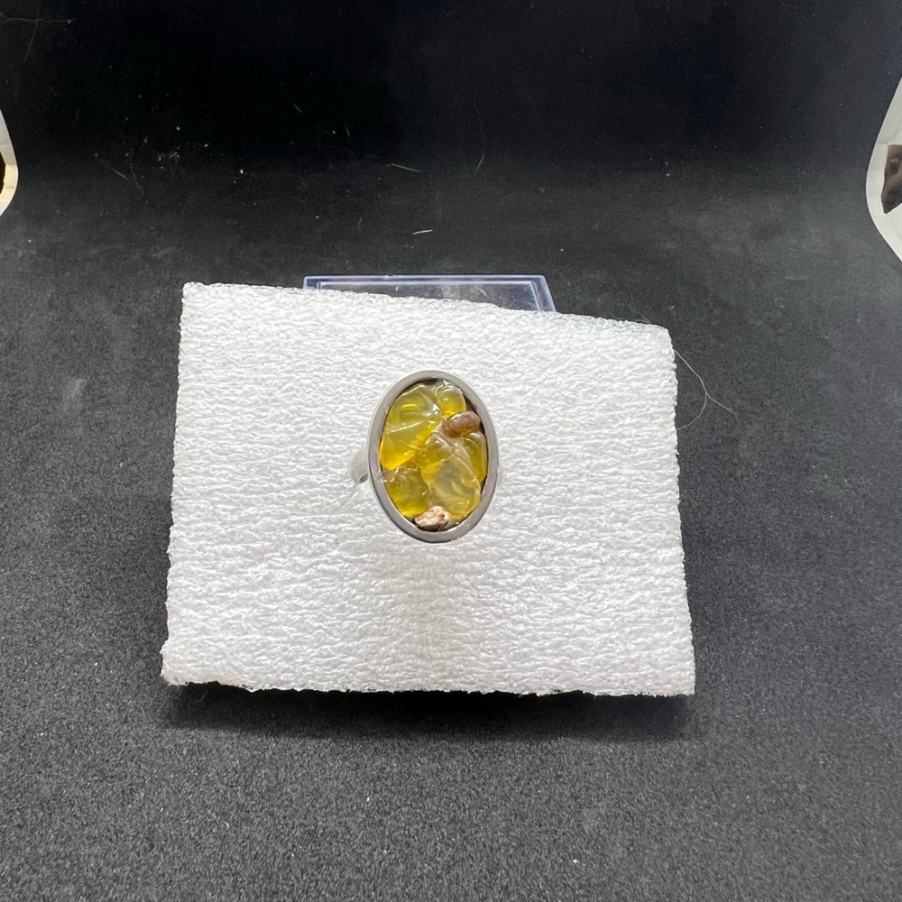 Yellow quartz stainless steel ring - size 7.75
